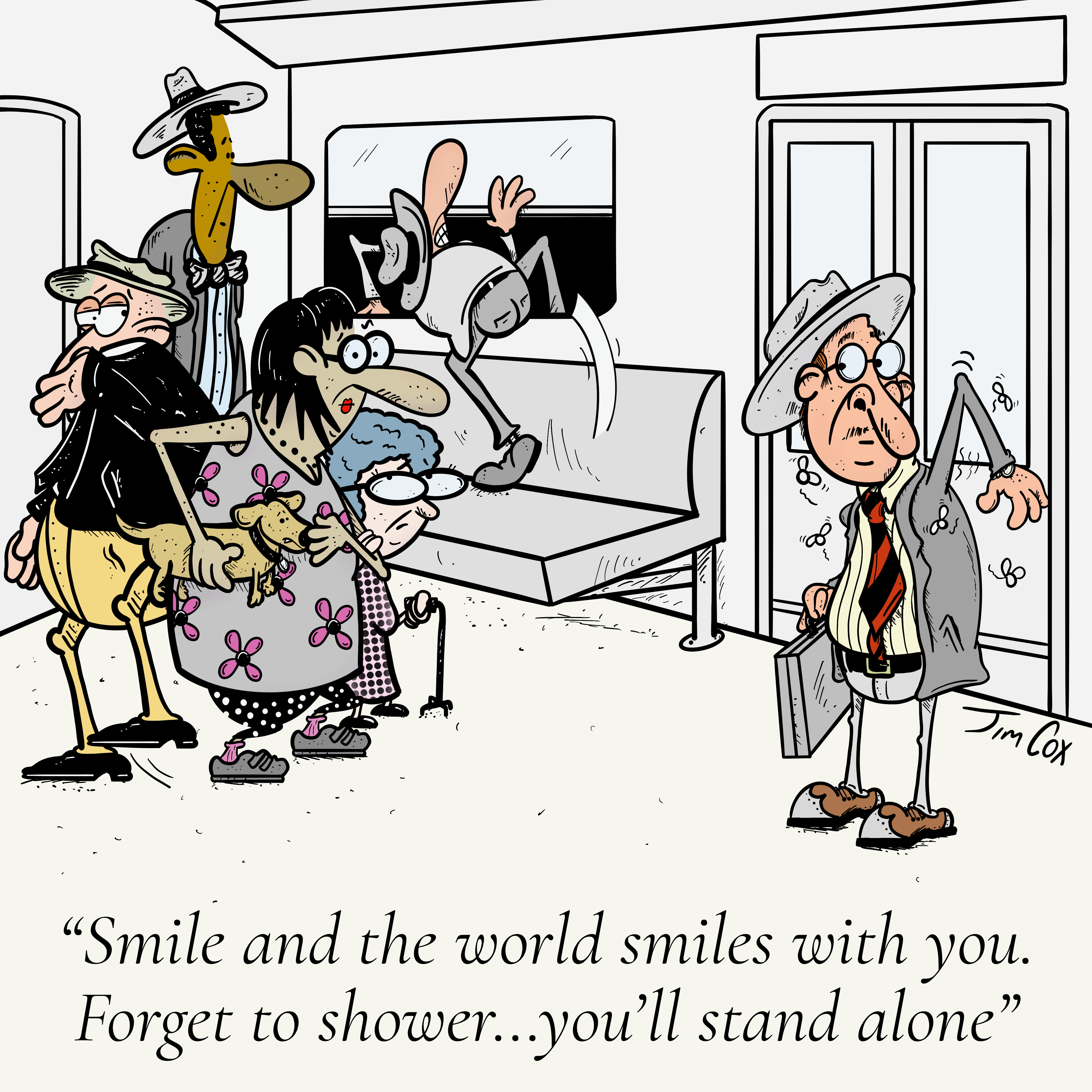 Gag cartoon: Forgot to Shower