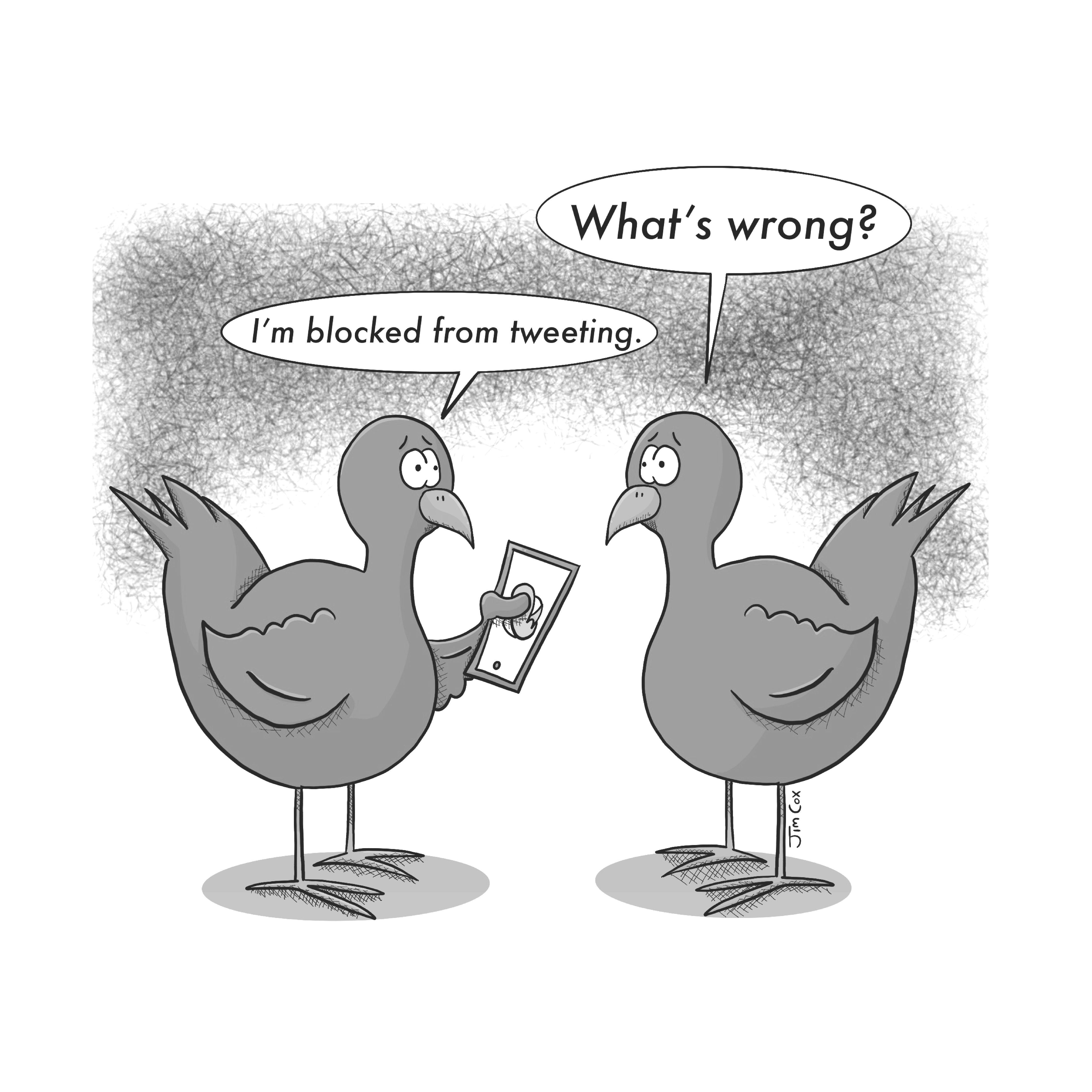 Gag cartoon: Tweets, two turkeys discussing social media