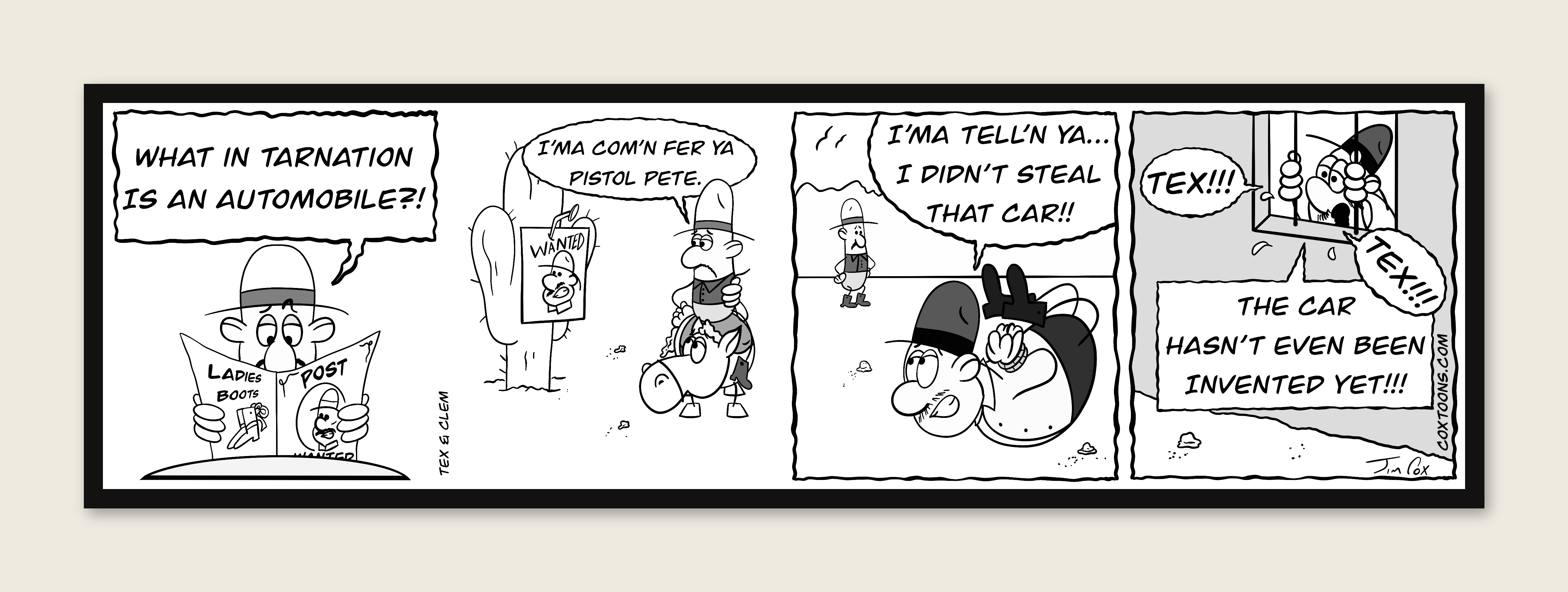 Framed signed comic strip art panel: The Automobile