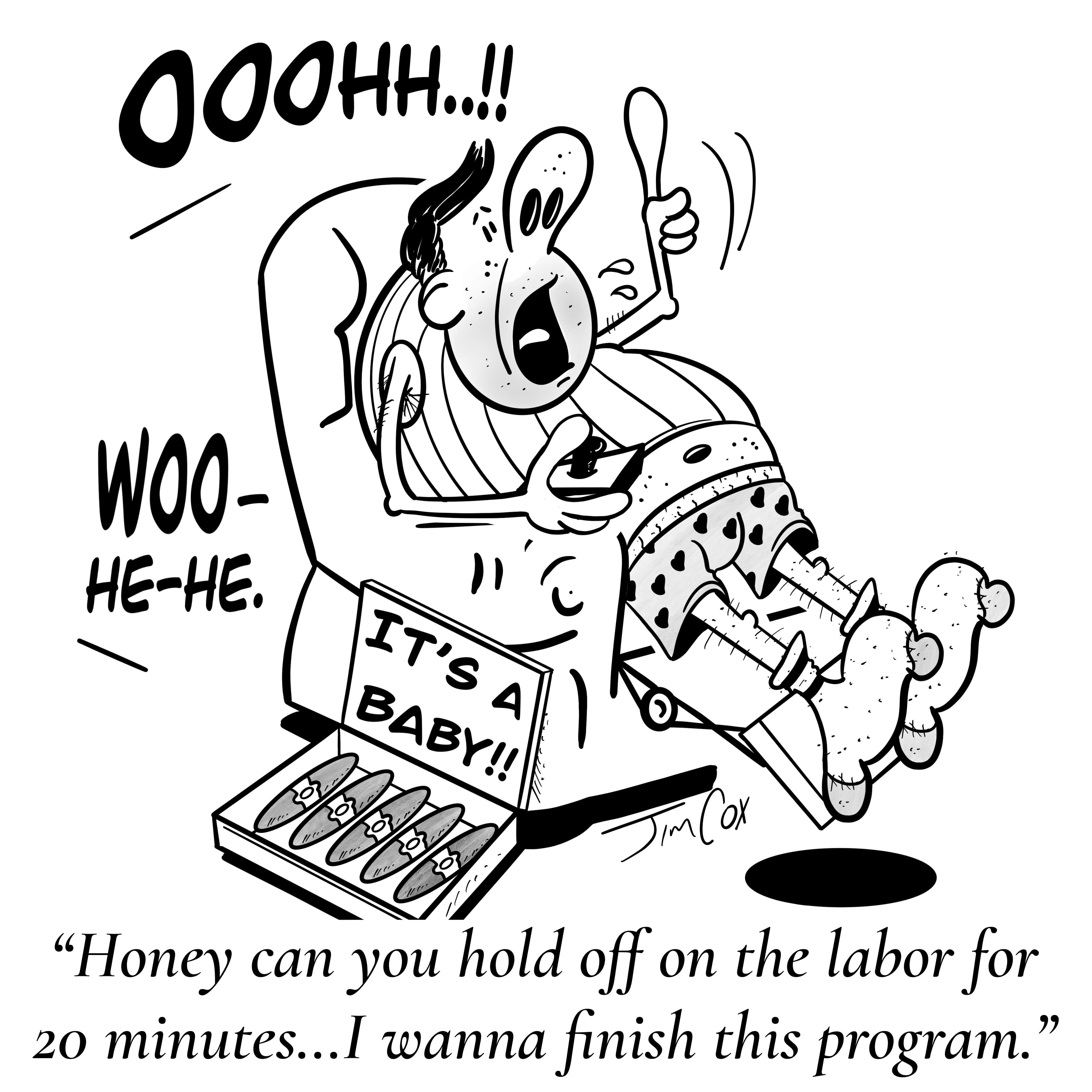 PanelStripLOL cartoon by Jim Cox: Going Into Labor