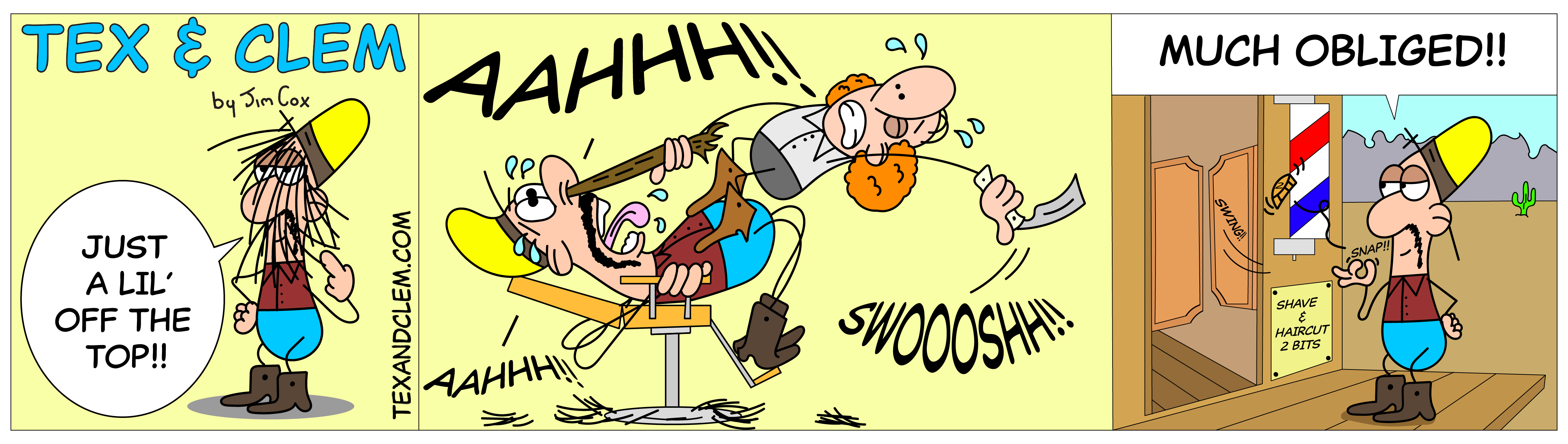 Tex and Clem comic strip: A Day At the Barber