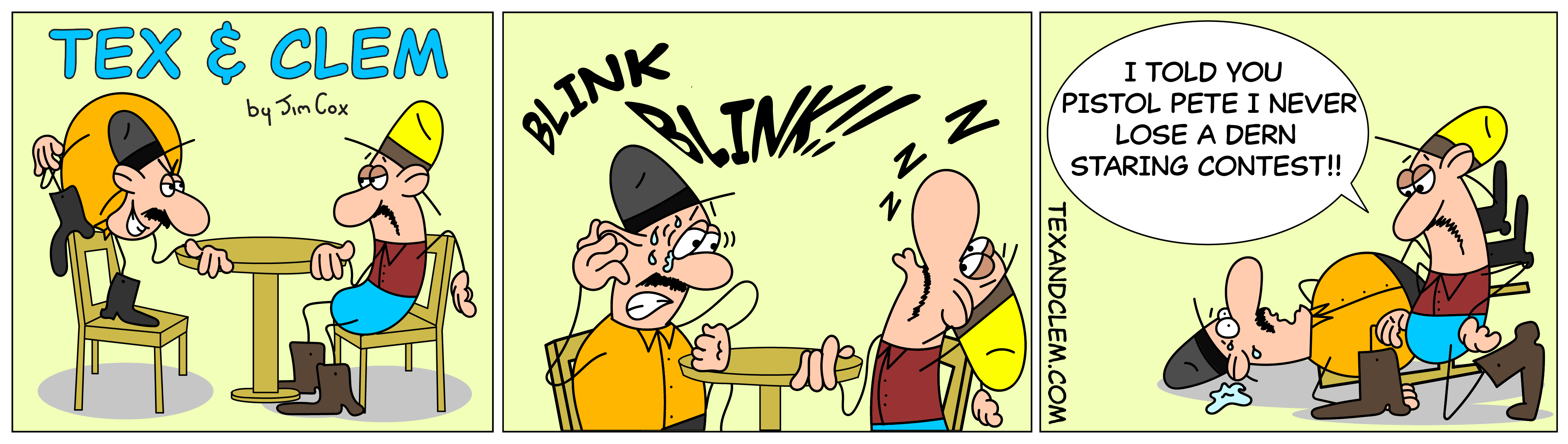 Tex and Clem comic strip: Staring Contest
