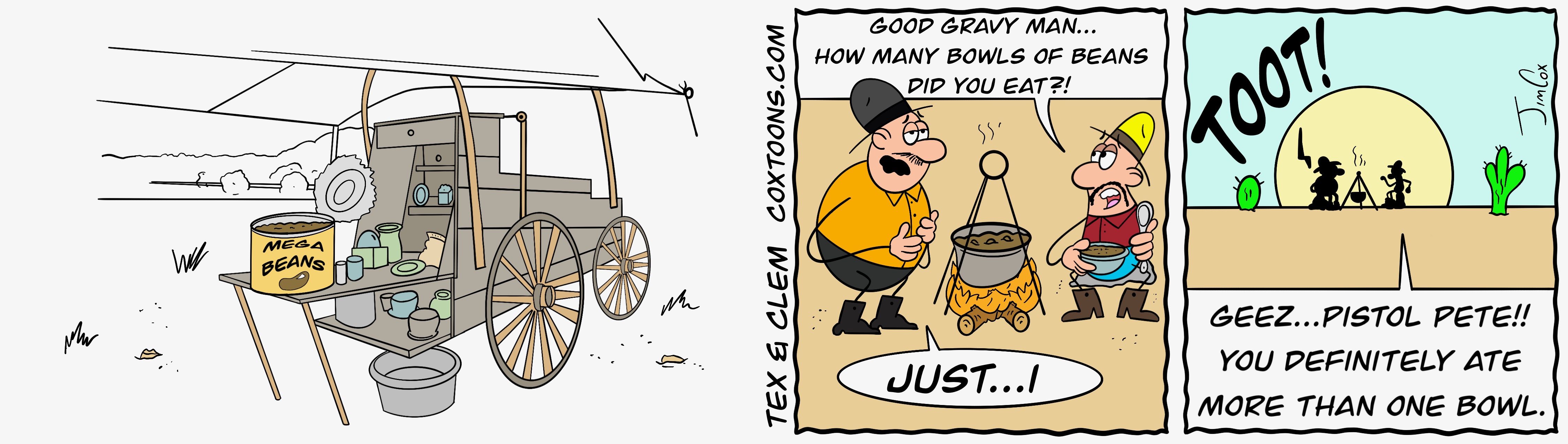 Tex and Clem comic strip: The Bean Wagon