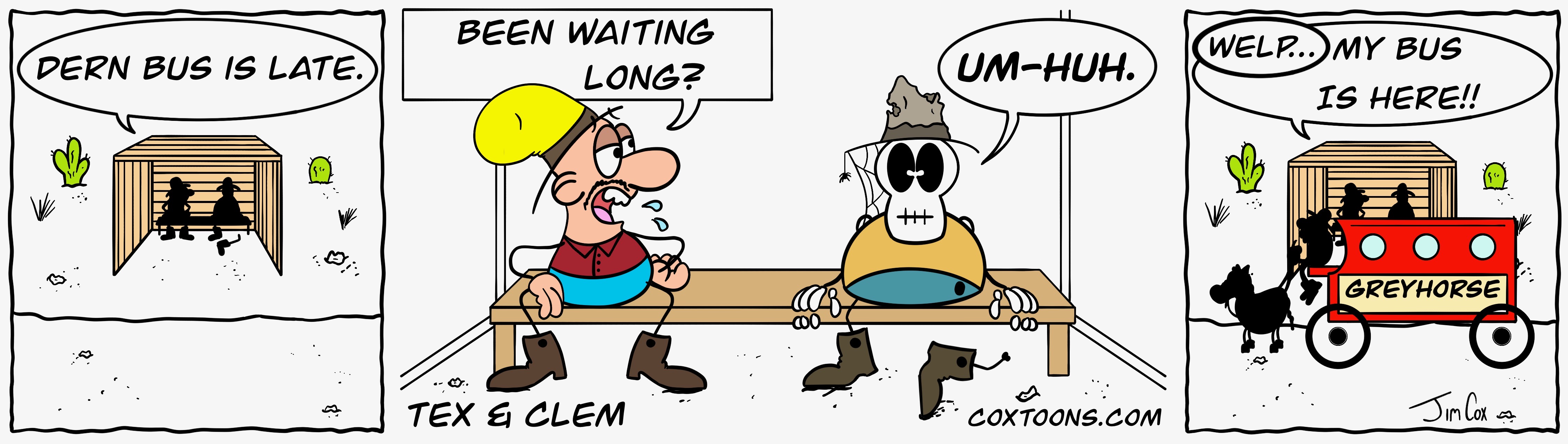 Tex and Clem comic strip: The Bus Stop